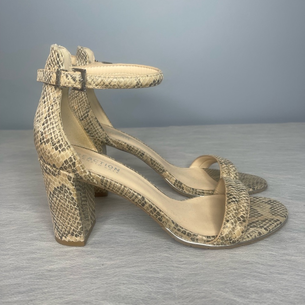 Kenneth Cole snake skin neutral block heel sandal